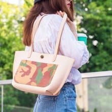 【切线派】手工真皮船型托特包手提包可肩背迷彩撞色 tote