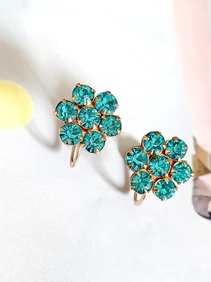 vintage jewelry  清秀小花萊茵 夾式耳環