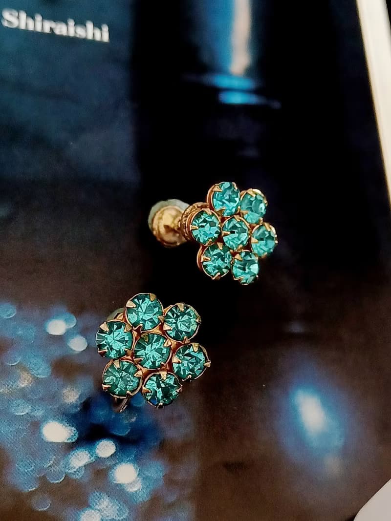 vintage jewelry  清秀小花萊茵 夾式耳環