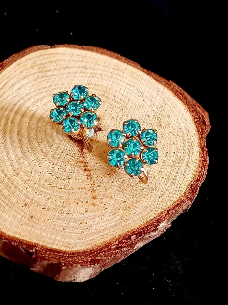 vintage jewelry  清秀小花萊茵 夾式耳環