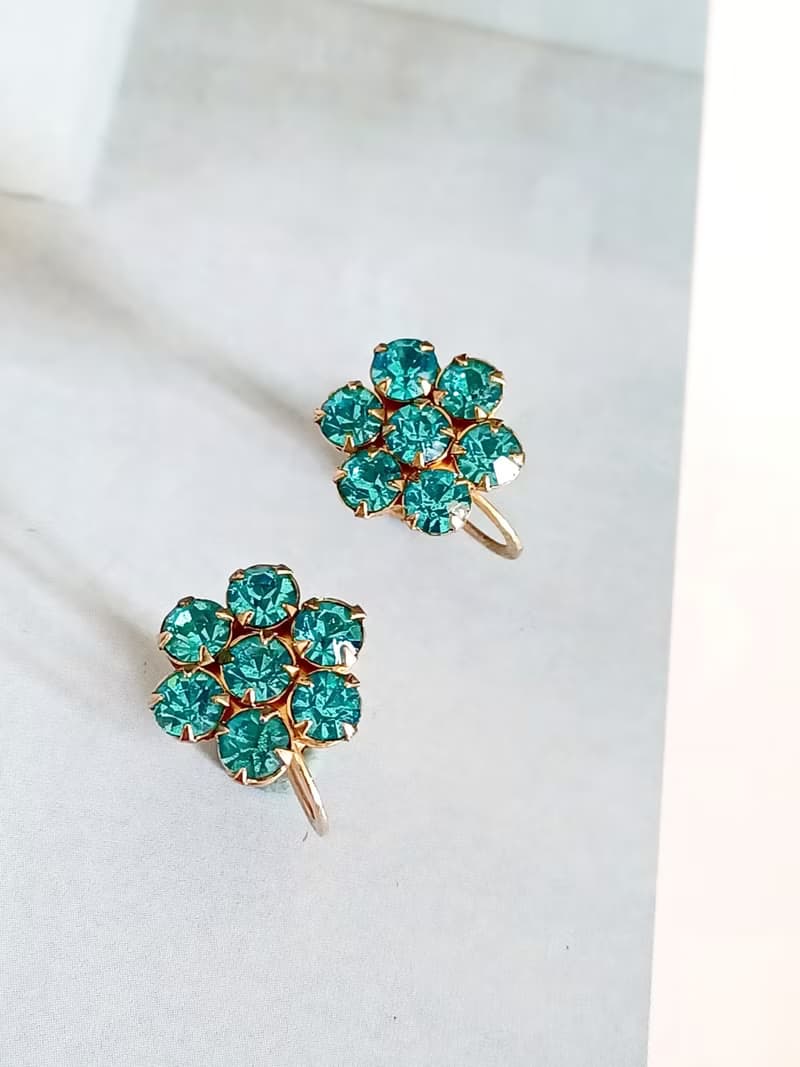 vintage jewelry  清秀小花萊茵 夾式耳環