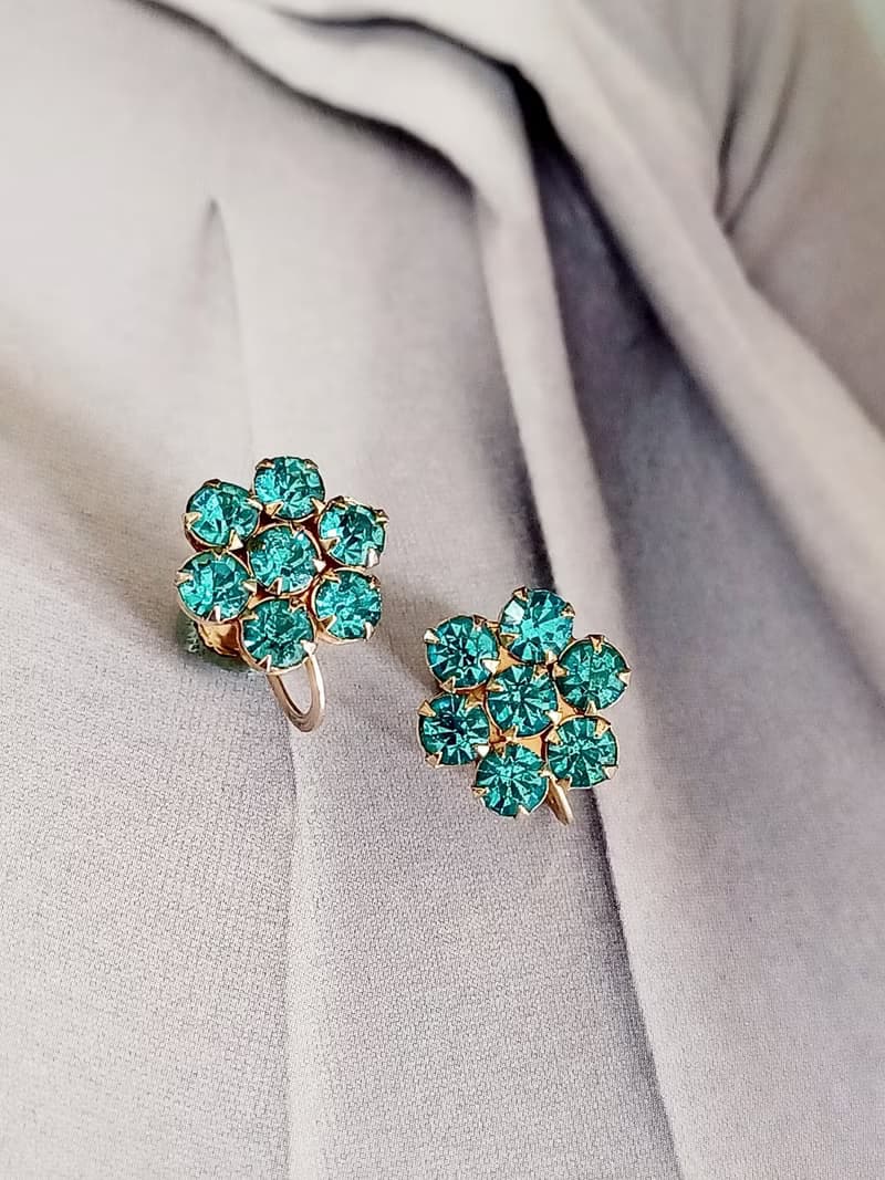 vintage jewelry  清秀小花萊茵 夾式耳環