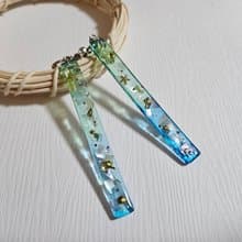 原創耳飾 浪漫海潮 特色長型耳環 漸層色系 含貝殼碎片 夾式 耳環