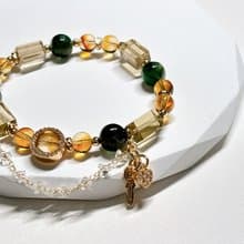 光野之匙 l 綠鋰雲母。方形檸檬晶。黃水晶。鍍14k金屬配件。手環