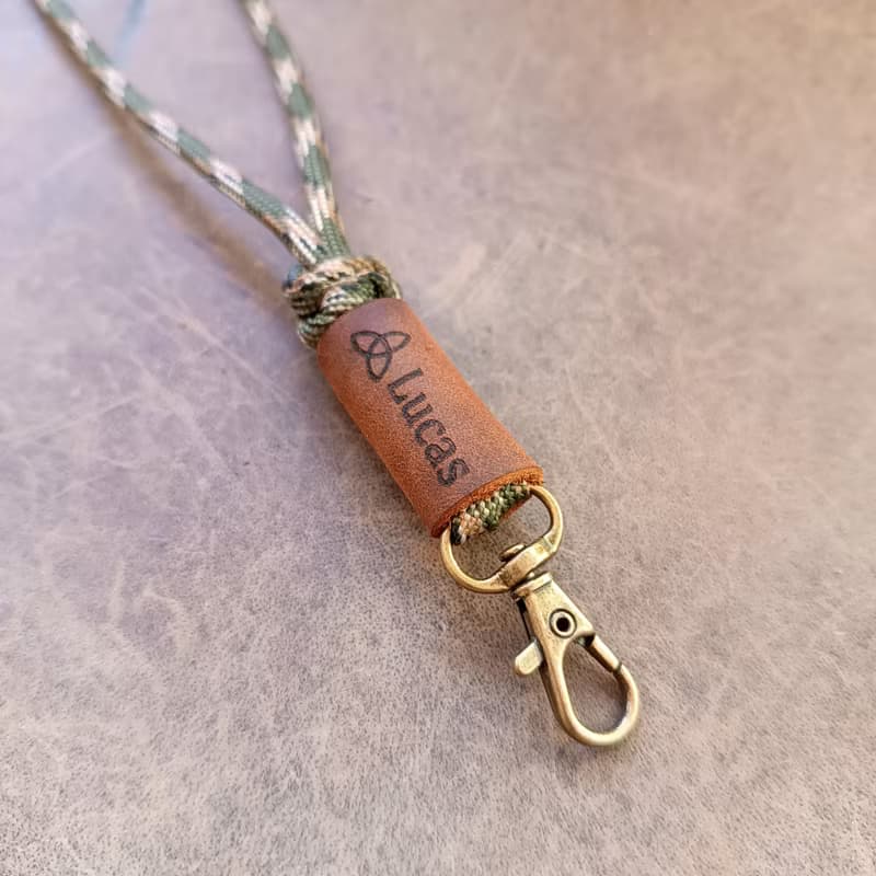 Customized Handmade Paracord Lanyard With Genuine Leather for ID/Keys/Phone