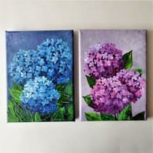 Unique Acrylic Painting Flower Hydrangea Artwork - Set of 2 Art
