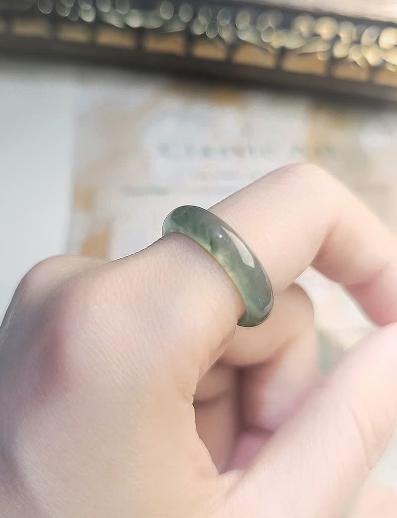 稀有•特色•招財|療癒潑墨冰玻放光藍飄花|緬甸A貨翡翠戒圈戒指