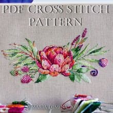 Raspberry & Artichoke Bouquet I - watercolor PDF cross stitch pattern
