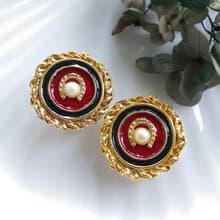 Vintage Jewelry 西洋古董飾品  優雅高貴 馬蹄仿珠 夾式耳環