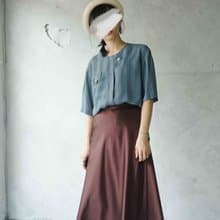 尋寶古著-濃情巧克力棕緞面光澤質感過膝裙