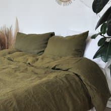 Dark olive linen duvet cover /Softened linen / Comforter cover / Quilt cover