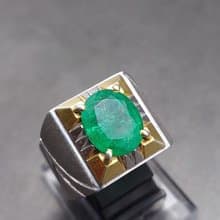 Natural Vivid Green Emerald Mens Ring Sterling Silver 925 Handmade Estate Emeral