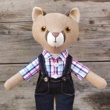 Beige puma boy, handmade plush stuffed doll, wool cougar toy