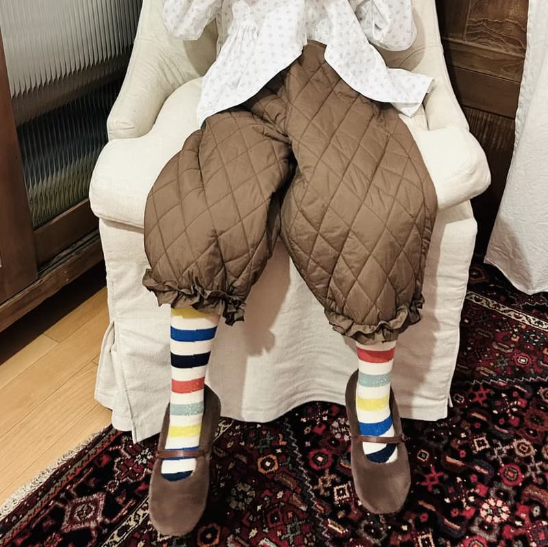 菱格紋咖啡鋪棉保暖長褲 / 褲子 童裝