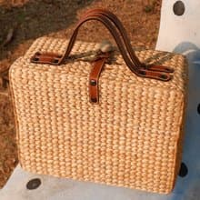 vintage luggage woven bag basket with leather handle travel bag