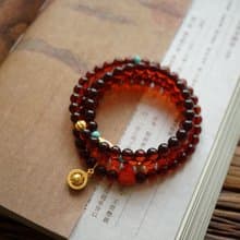 6mm天然原礦血珀 古法銀配飾朱砂配飾。設計多圈手鍊手串項鍊s