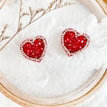 心心相印 紅色愛心 l 手工刺繡 串珠 耳環 戒指