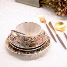 夕陽花園-22K金手工三件式杯盤禮組