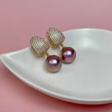 天然淡水珍珠 大珍珠 紫色珍珠 重工 滿鑲 純銀耳環