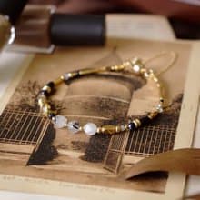 事業 x 黑髮晶 拉長石 藍金沙 18K金 手作 磁扣【星空浩瀚】手鍊