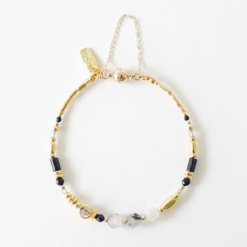 事業 x 黑髮晶 拉長石 藍金沙 18K金 手作 磁扣【星空浩瀚】手鍊