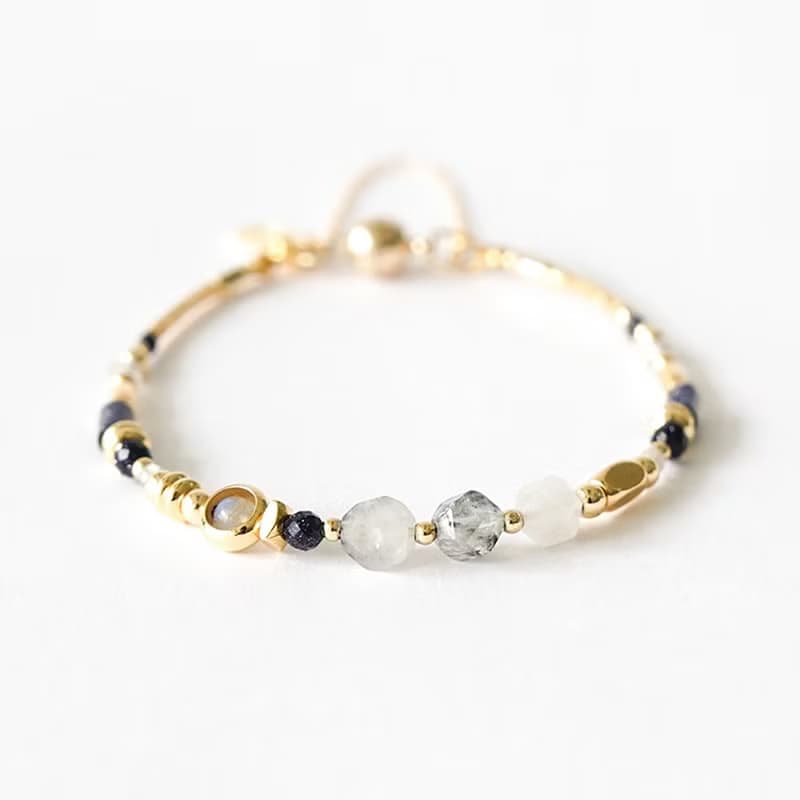 事業 x 黑髮晶 拉長石 藍金沙 18K金 手作 磁扣【星空浩瀚】手鍊