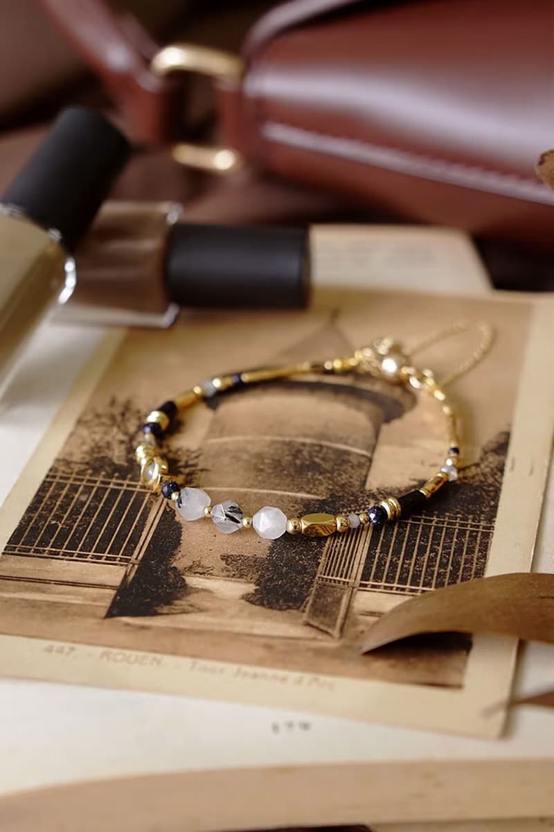 事業 x 黑髮晶 拉長石 藍金沙 18K金 手作 磁扣【星空浩瀚】手鍊