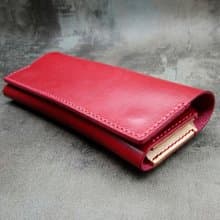 X-深紅色植鞣革版簡約長夾/錢包