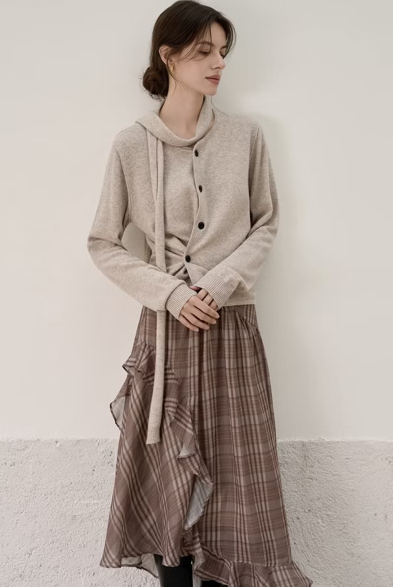 法式復古 / 圍巾設計感針織開衫 / 重磅羊毛