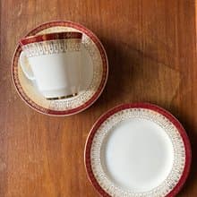 紅金鑲邊骨瓷下午茶杯組英國製