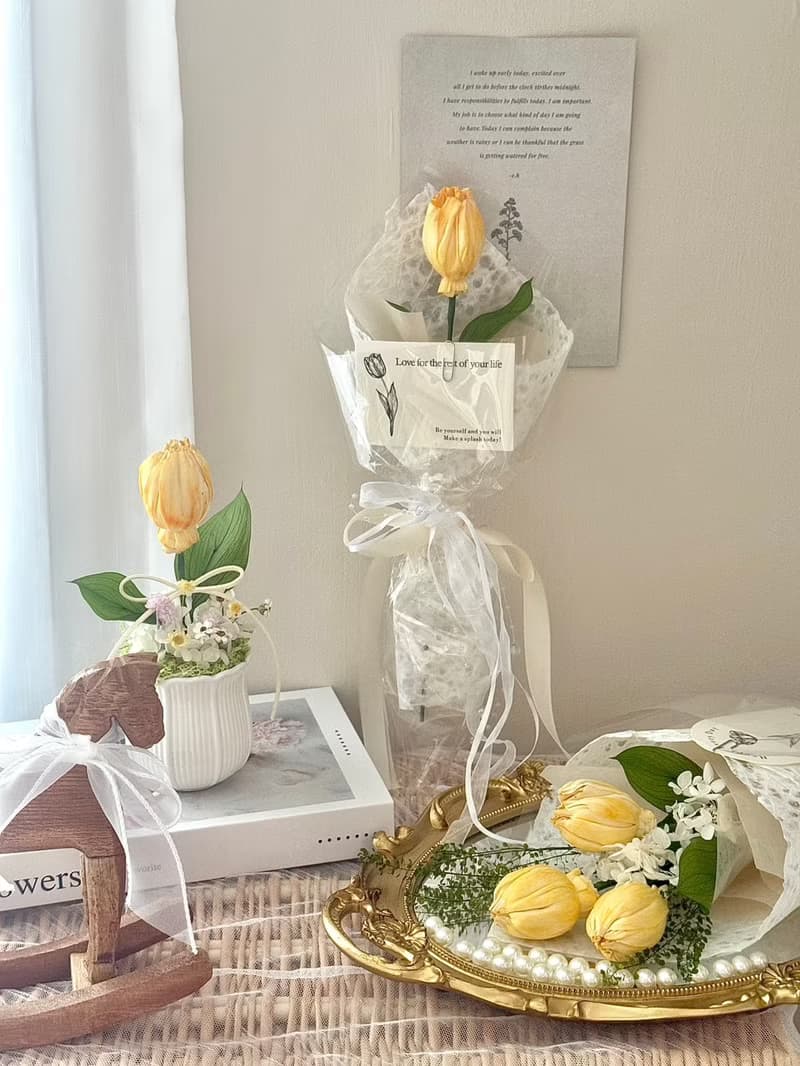 嗜花所 - 鬱金香乾燥花 盆花 情人節花束 乾燥花束 擴香花束