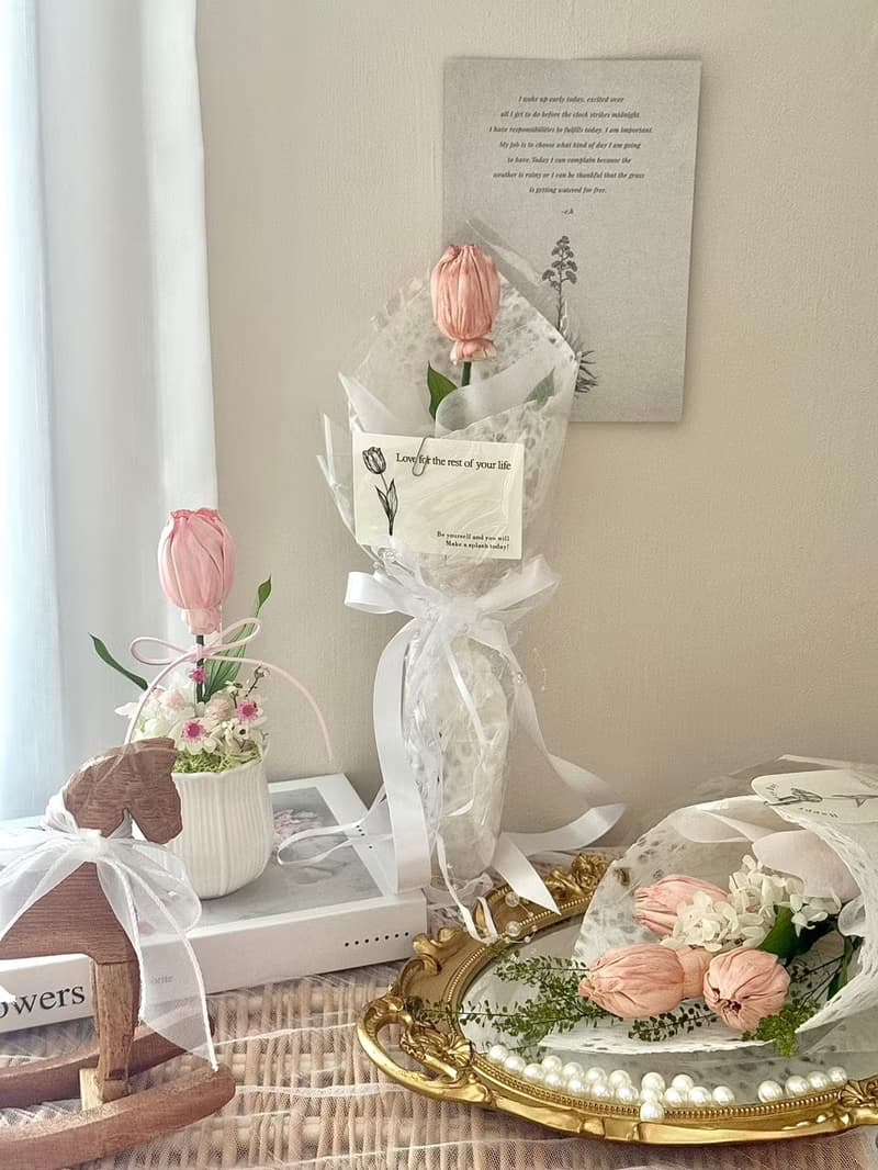 嗜花所 - 鬱金香乾燥花 盆花 情人節花束 乾燥花束 擴香花束