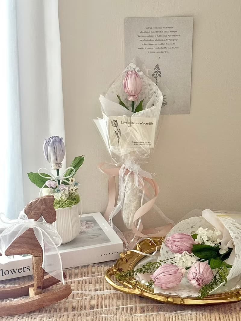 嗜花所 - 鬱金香乾燥花 盆花 情人節花束 乾燥花束 擴香花束