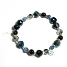 雷陣雨-藍虎眼.黑髮晶.藍晶石-純銀設計款手鍊