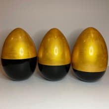 Sculpture Golden Dawn, gold black color, egg shape form, home interior decor