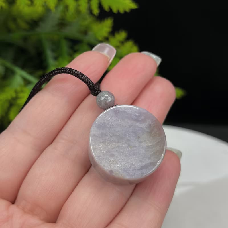 天然 豆沙粉珊瑚玉吊墜 冰潤玉化胖圓牌光面菊花玉項錬 辟邪招財