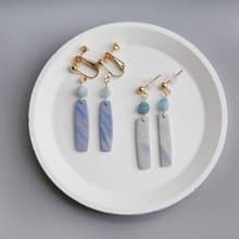 療癒收藏室 | 冷岩 天然石系 海藍寶不規則優雅長形石手工軟陶耳