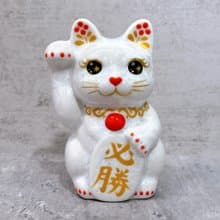 【花晶勝福】日本清水燒招財貓 | 花結晶 白 必勝 右 特小