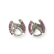 Victorian Style Horseshoe with Ruby Stone 925 Sterling Silver Mens Fathers Gift