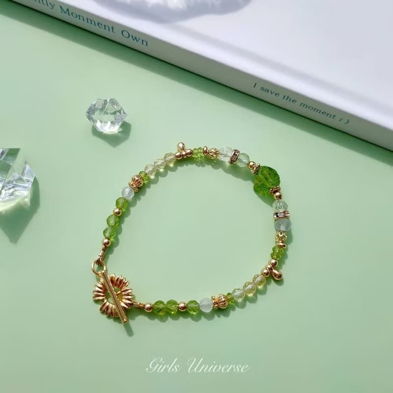 梢過林間。橄欖石原礦 葡萄石 黃水晶 14K包金 水晶礦石設計手鍊