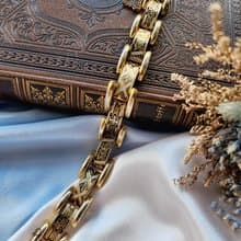 美國西洋古董飾品 /西班牙大馬士革工藝花金紋織圖騰手鍊