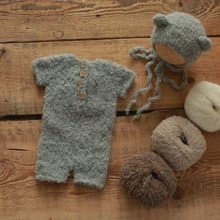 Set baby bonnet and romper, newborn photography props, newborn bear outfit