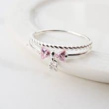 【美鑽銀飾】小公主 | 麻花蝴蝶結 雙圈鋯石純銀戒指 | 大員囡仔