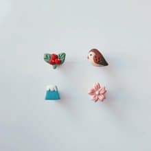 bi birdy //小清新富士山・櫻花・鳥・果手工軟陶小耳釘