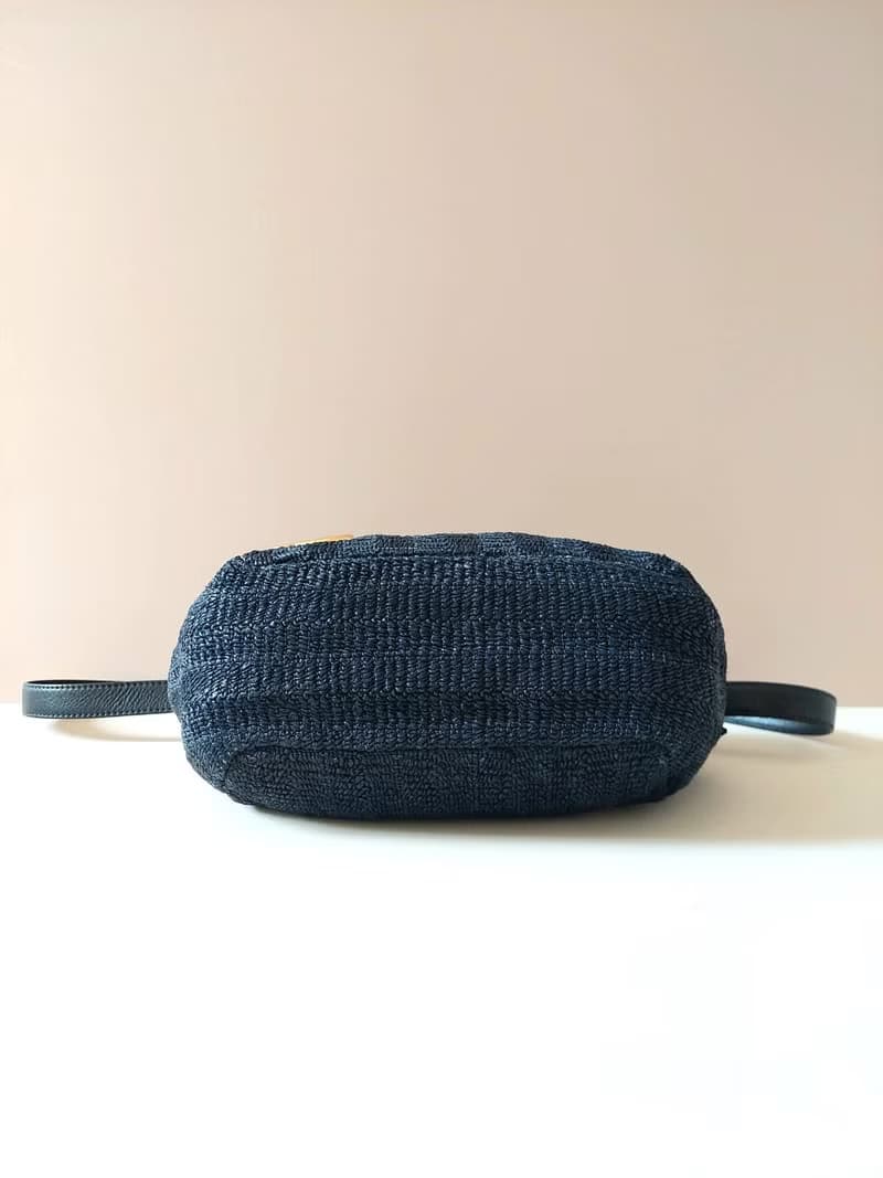稀有中古二手Loewe海軍藍黑色編織拼色側背斜孭皮革小包單肩手袋