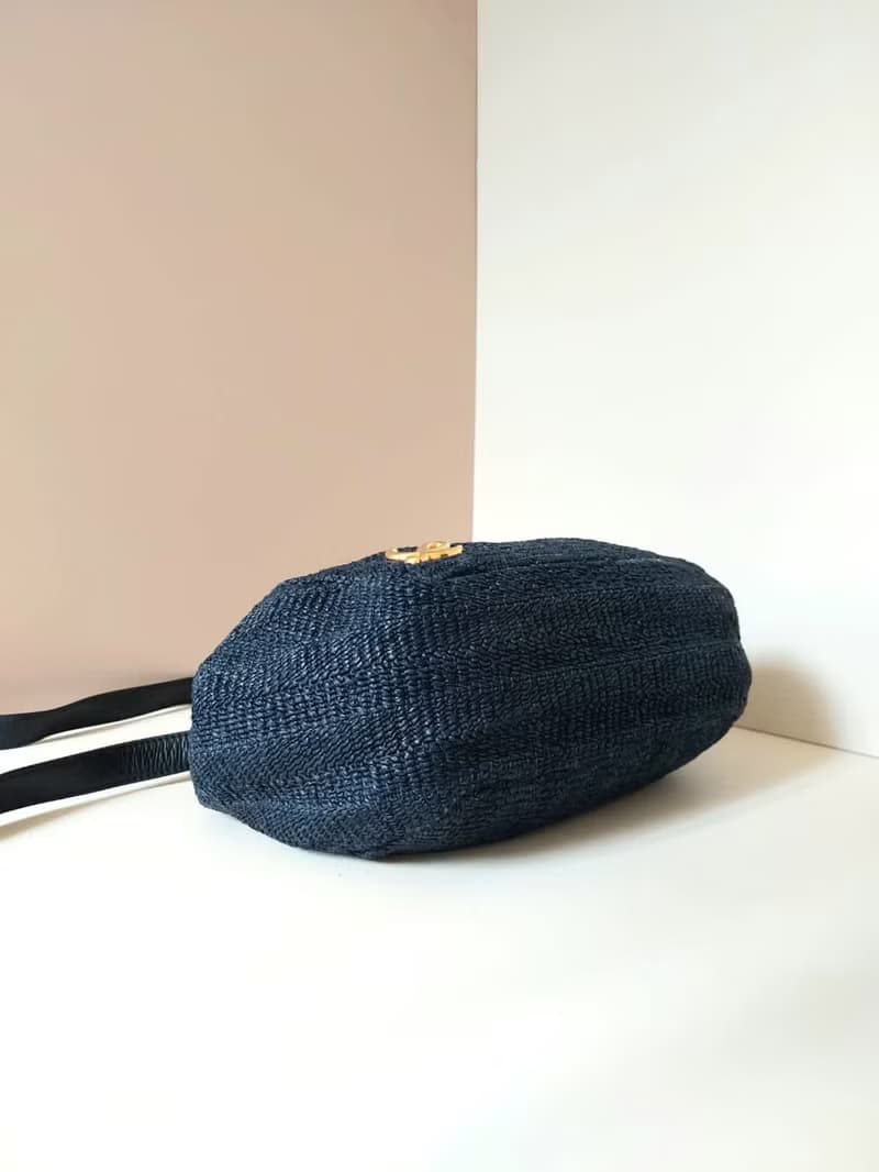 稀有中古二手Loewe海軍藍黑色編織拼色側背斜孭皮革小包單肩手袋