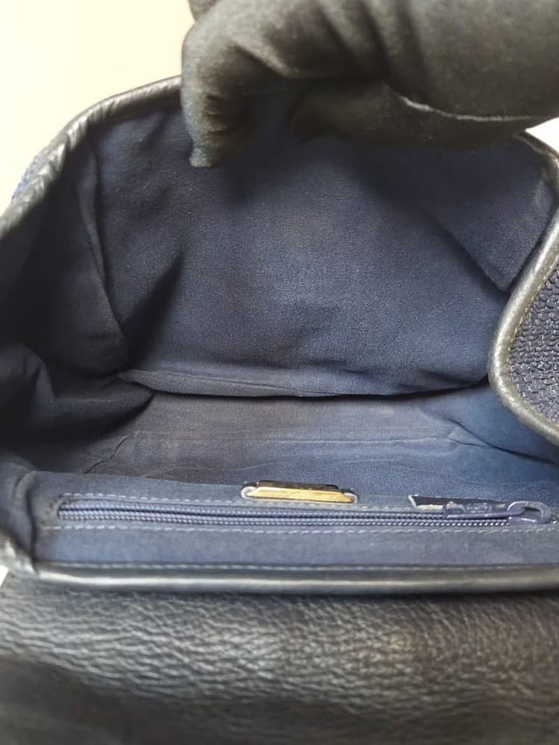 稀有中古二手Loewe海軍藍黑色編織拼色側背斜孭皮革小包單肩手袋