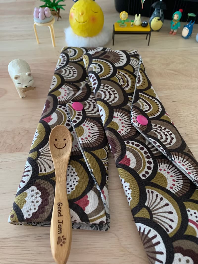 文青風環保純棉筷袋 孔雀開屏  質感原胚  海波咖啡 日本 潮物