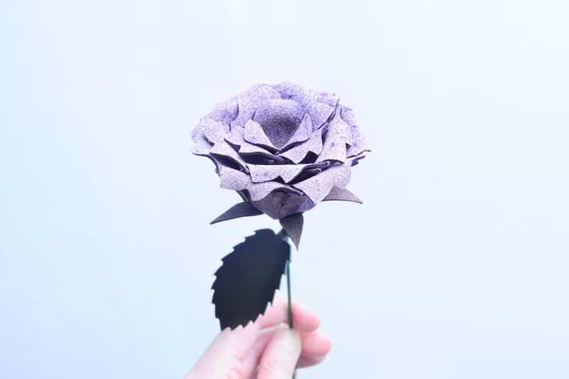 皮革玫瑰花—擦蠟紫 皮革材料包 免費壓字 皮革花 情人節禮物