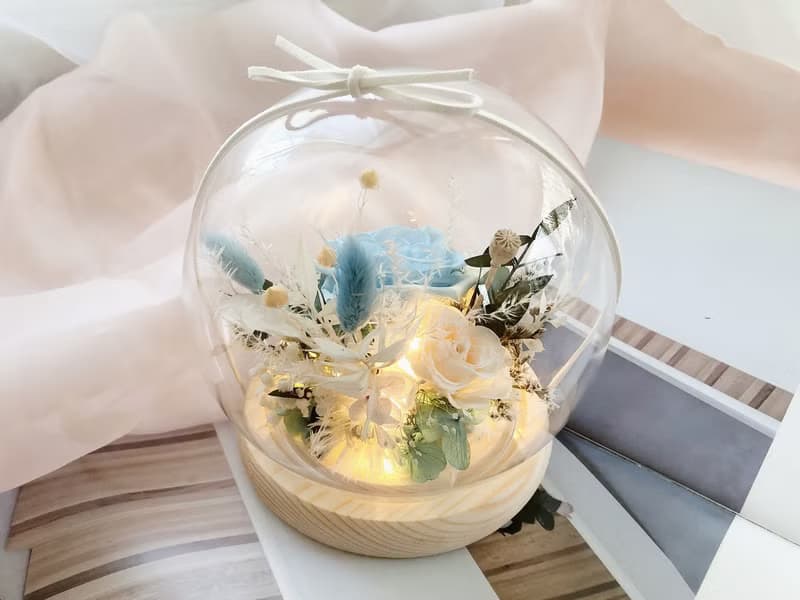 LED 永生花 玻璃罩 永生玫瑰花 乾燥花 紀念日禮物 夜燈 祝賀禮物